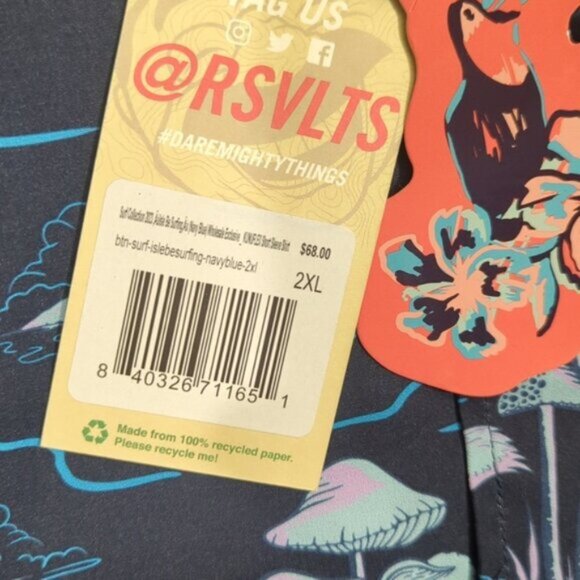 RSVLTS Shirt Men's 2XL Navy Blue Isle Be Surfing Mushrooms & Flamingos SS Button - Picture 6 of 10